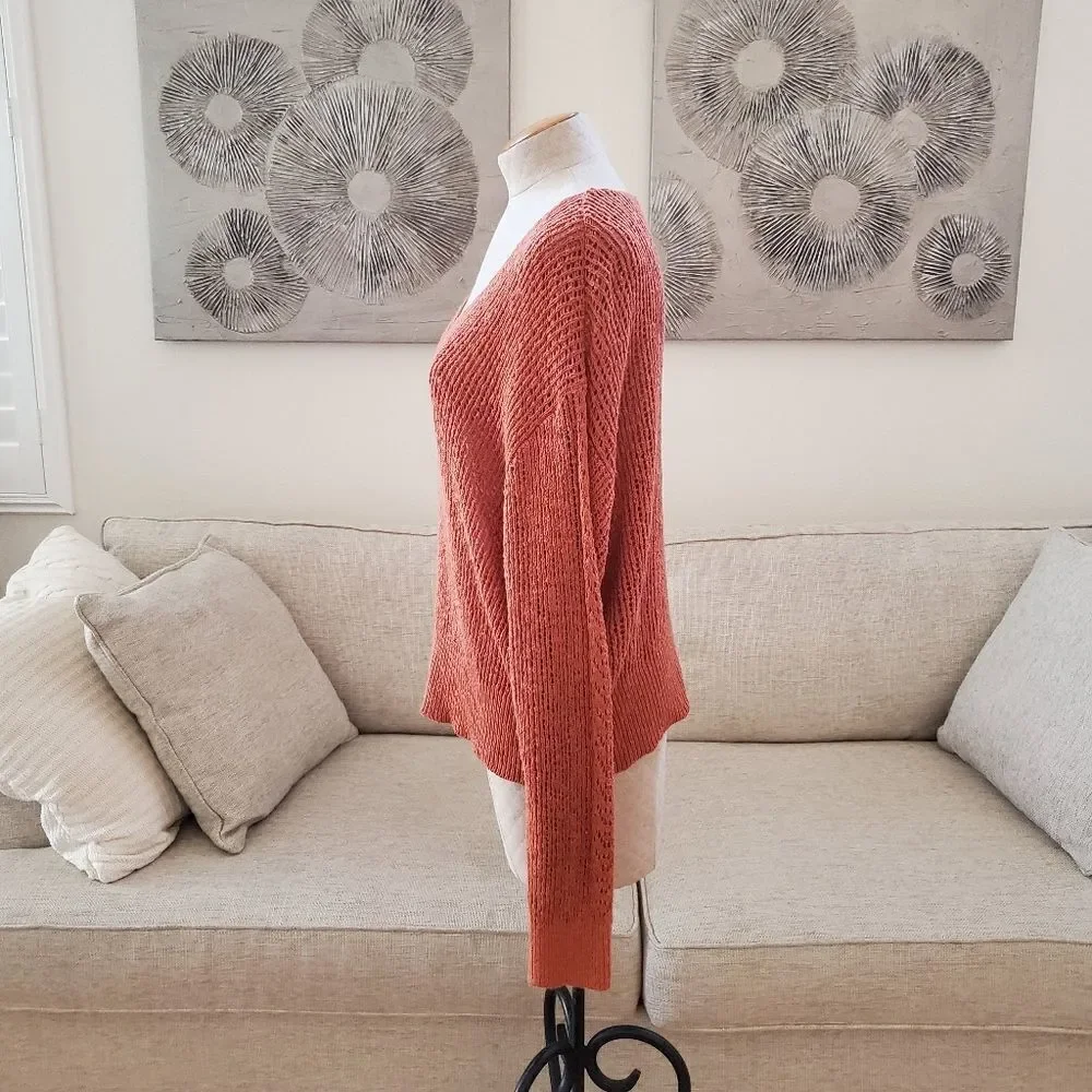 Billabong 'Feel the Breeze' Open Knit Crochet Sweater: size Large in Orange - Picture 8 of 12
